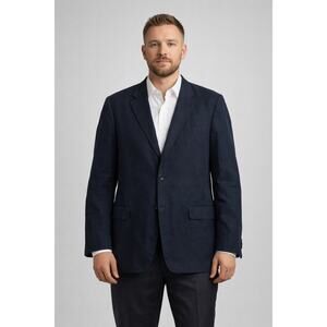 John W Nordstrom 46R Navy Linen Blazer Sport Coat Italian Fabric Bemberg Lining